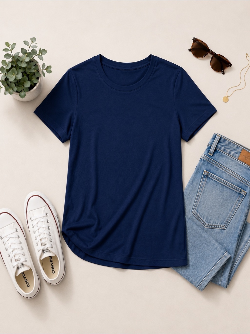 Knix Navy Blue Crewneck Tee – Soft Stretch Everyday Basic